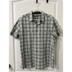 Kuhl Shirt Mens XL Blue Plaid Short Sleeve Cotton Linen Outdoor Hiking